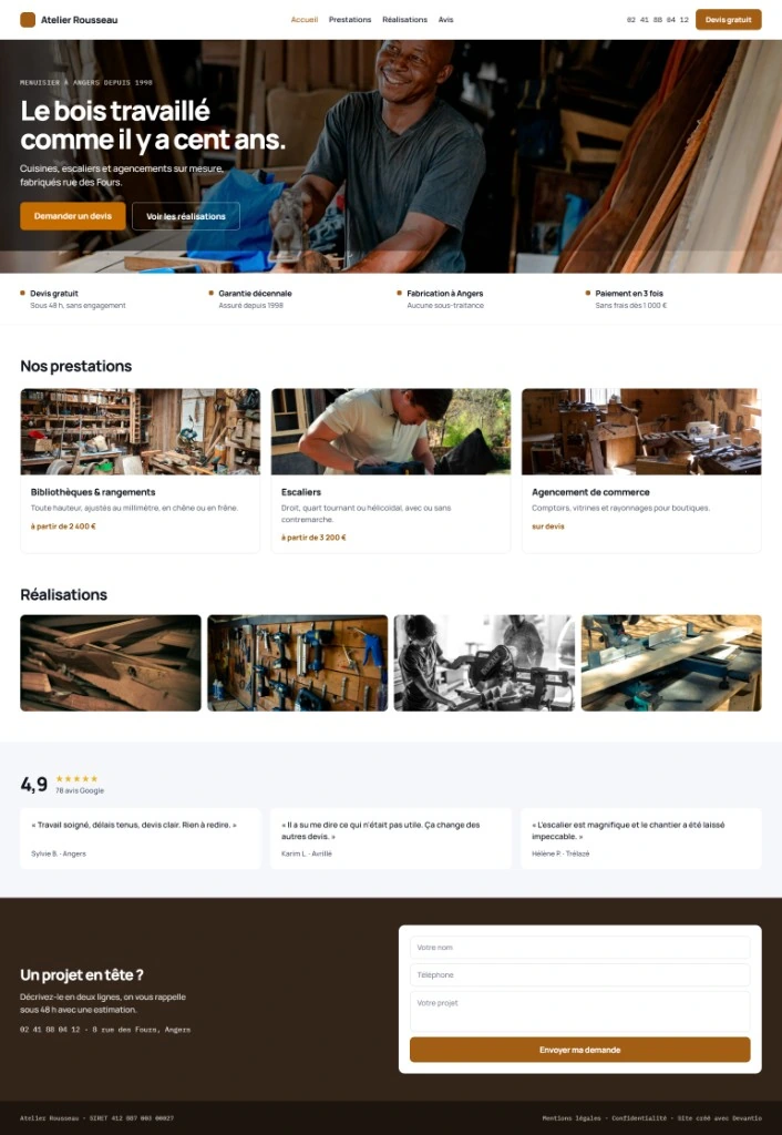 Exemple de site menuiserie — Atelier Rousseau, Angers