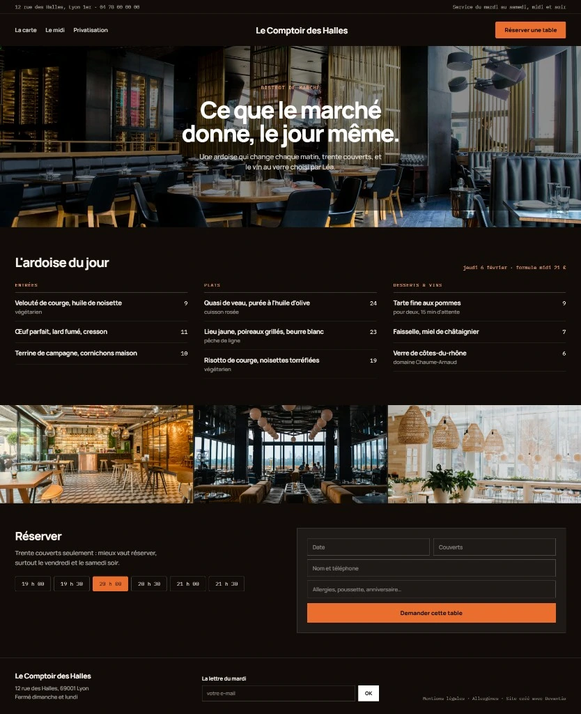 Exemple de site restaurant — Le Comptoir des Halles