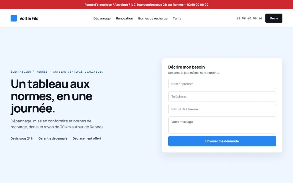 Aperçu du site Volt & Fils, électricien à Rennes