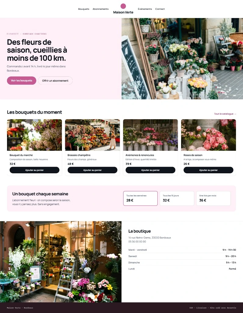 Exemple de site fleuriste — Maison Verte, Bordeaux